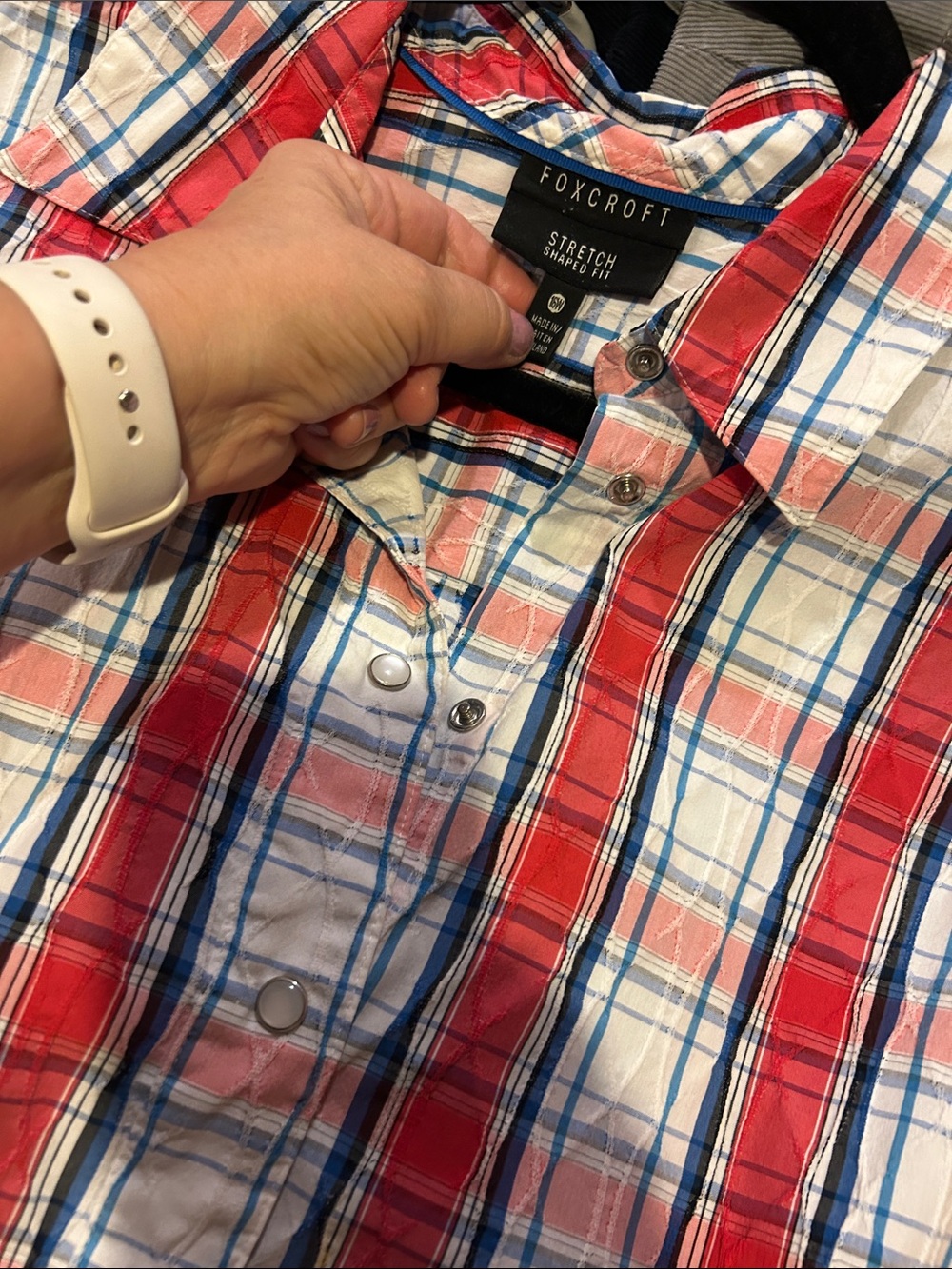 Women’s Foxcroft Red, Blue & White Plaid Button-Down Shirt